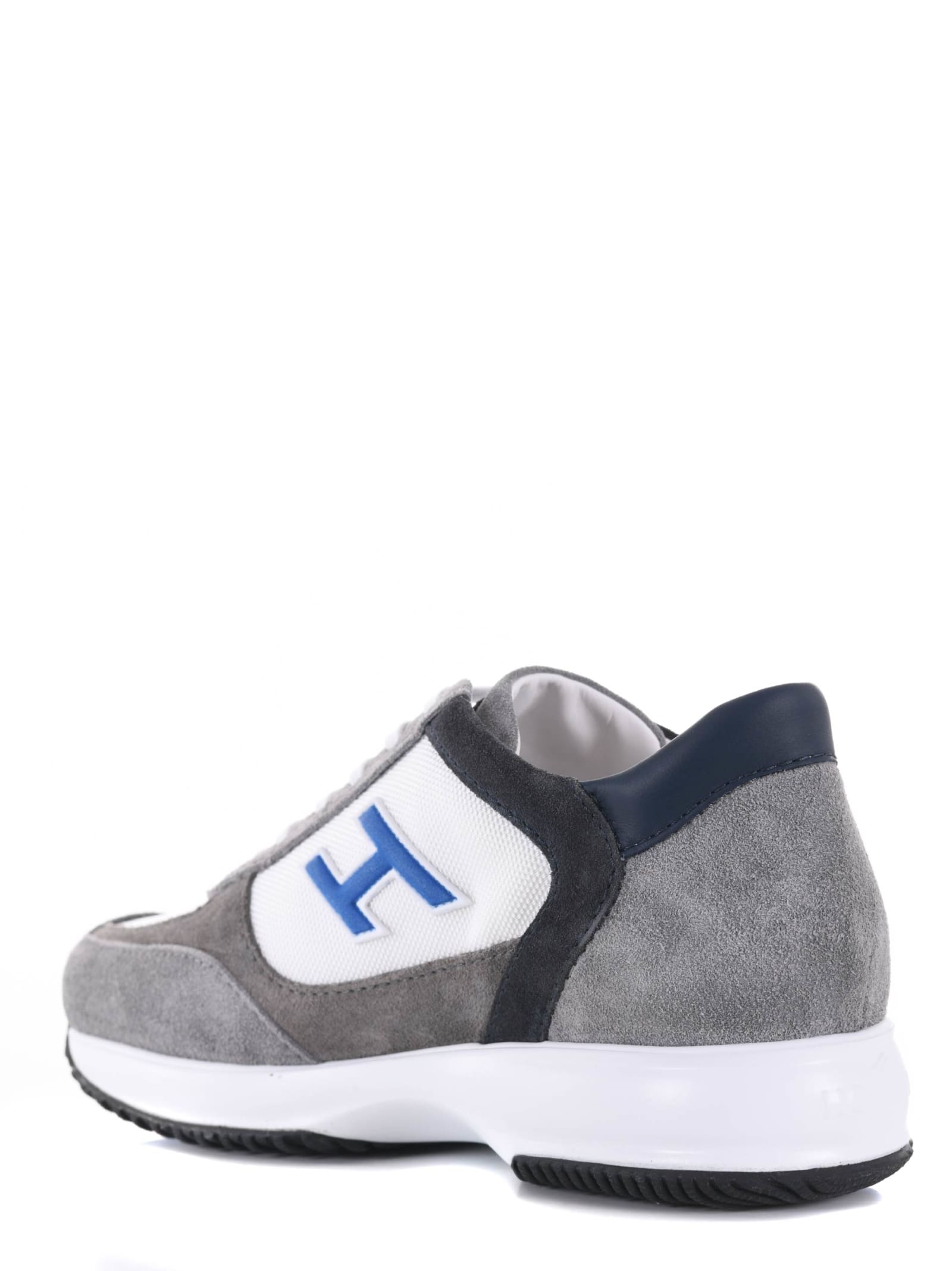 Shop Hogan Sneakers In Suede And Nylon In Grigio/bianco