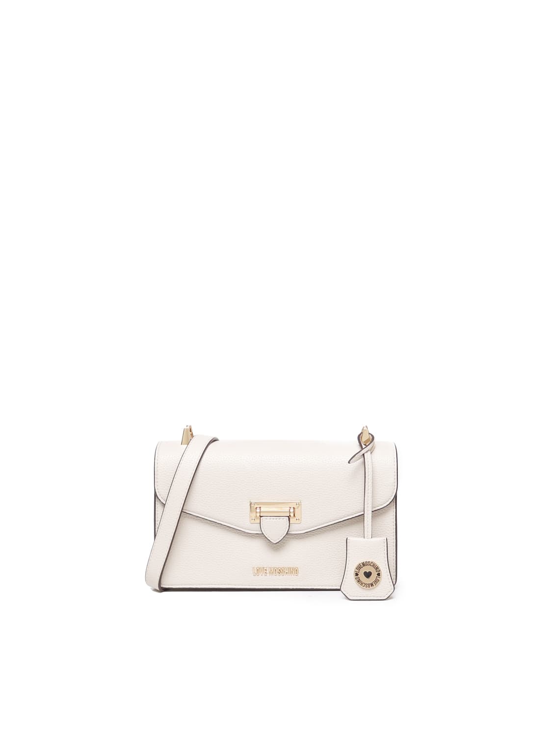 Shop Love Moschino Shoulder Bag With Logo Plaque In Ivory