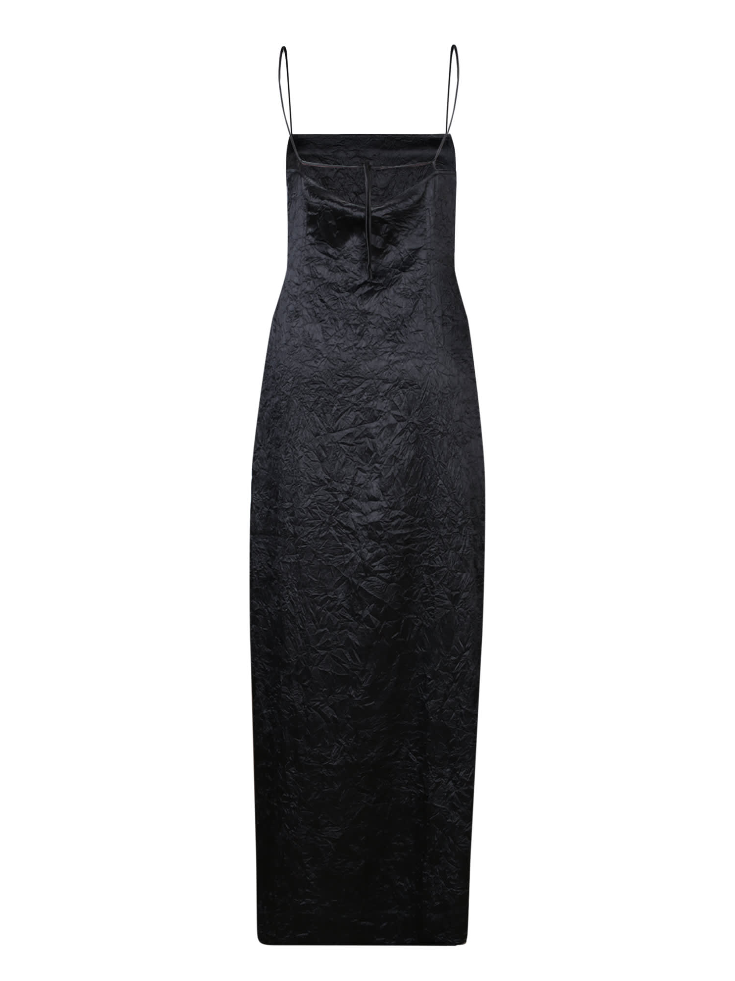 Shop Ganni Black Crinkle Satin Midi Slip Dress