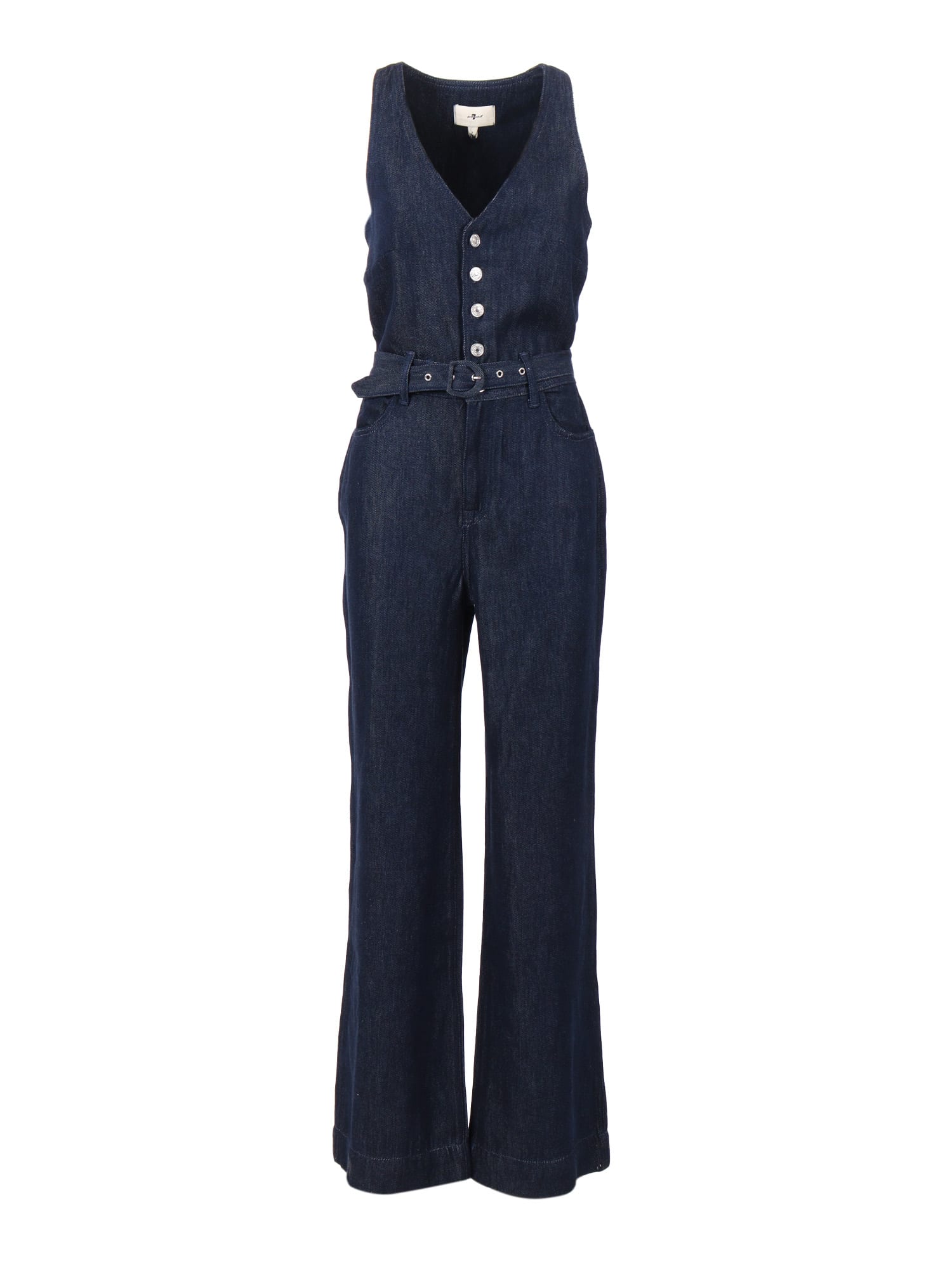 7 For All Mankind Wide Leg Tailored Jumpsuit Dark Rinse With Self Belt In Blue