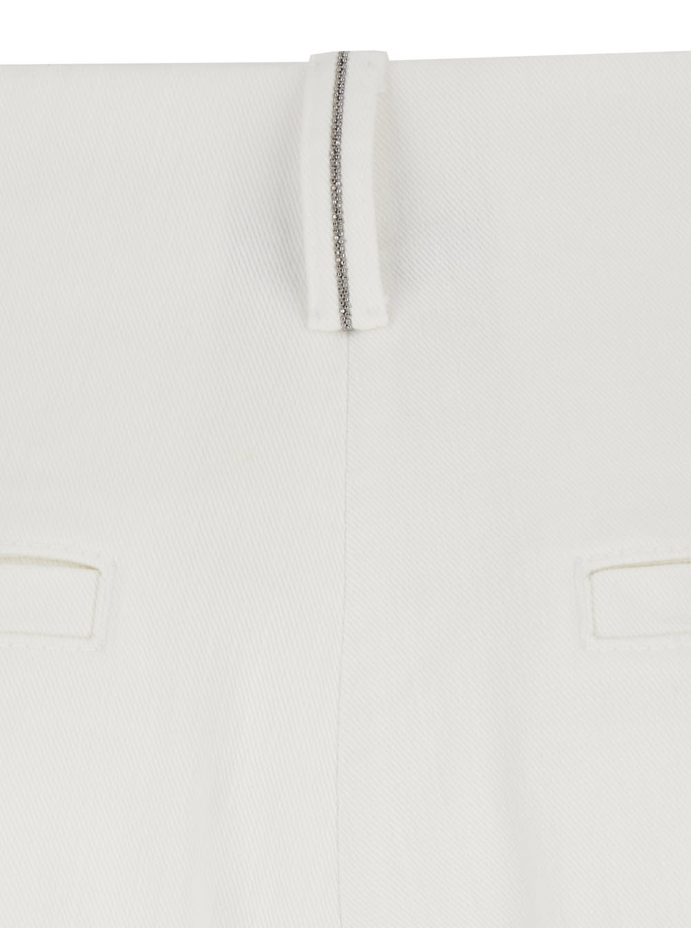 Brunello Cucinelli White Flared Pants With Belt Loops And Monil Detail On The Loop In Cotton Stretch Woman In White