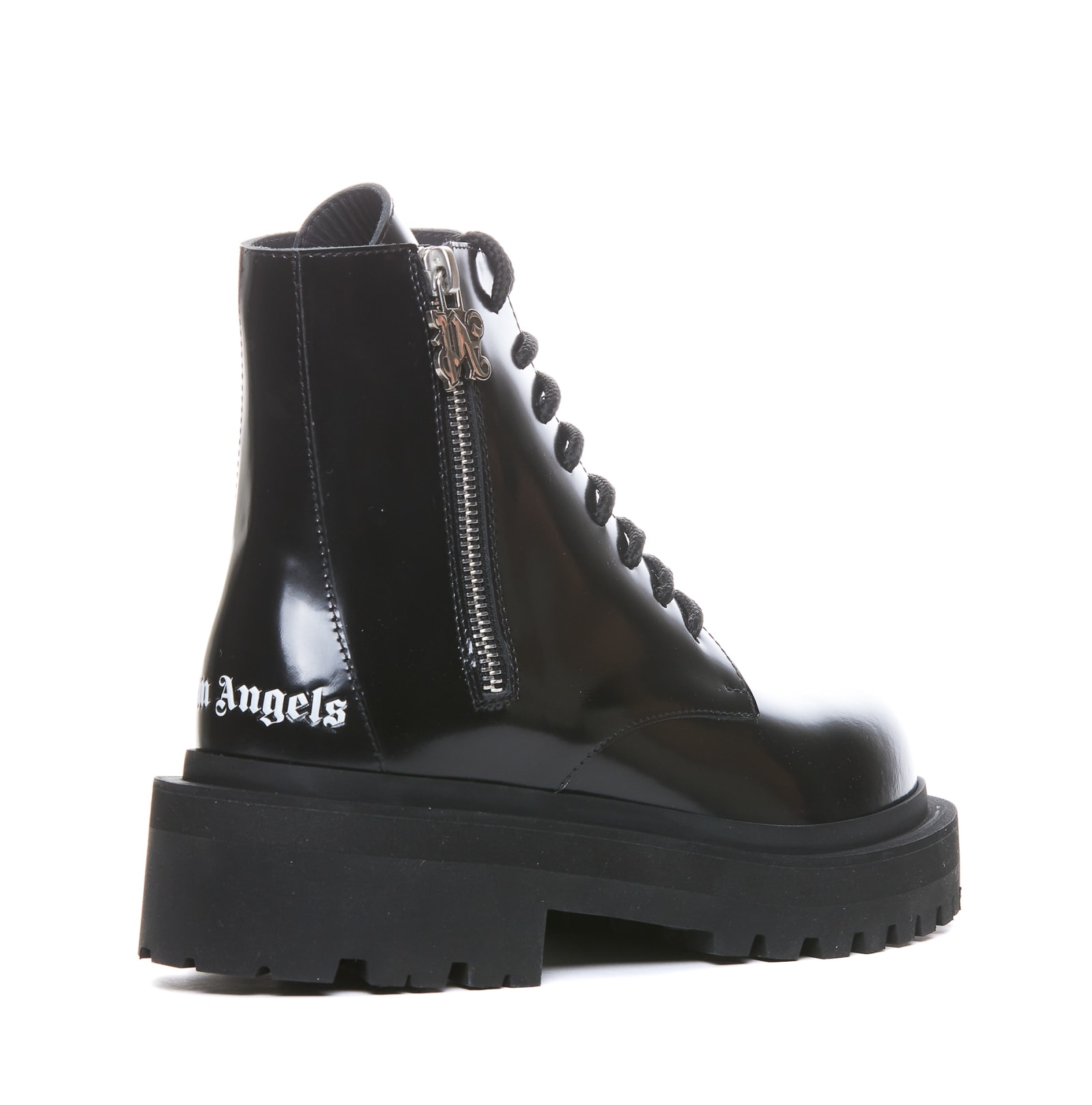 Shop Palm Angels Printed Combat Ankle Boots In Nero