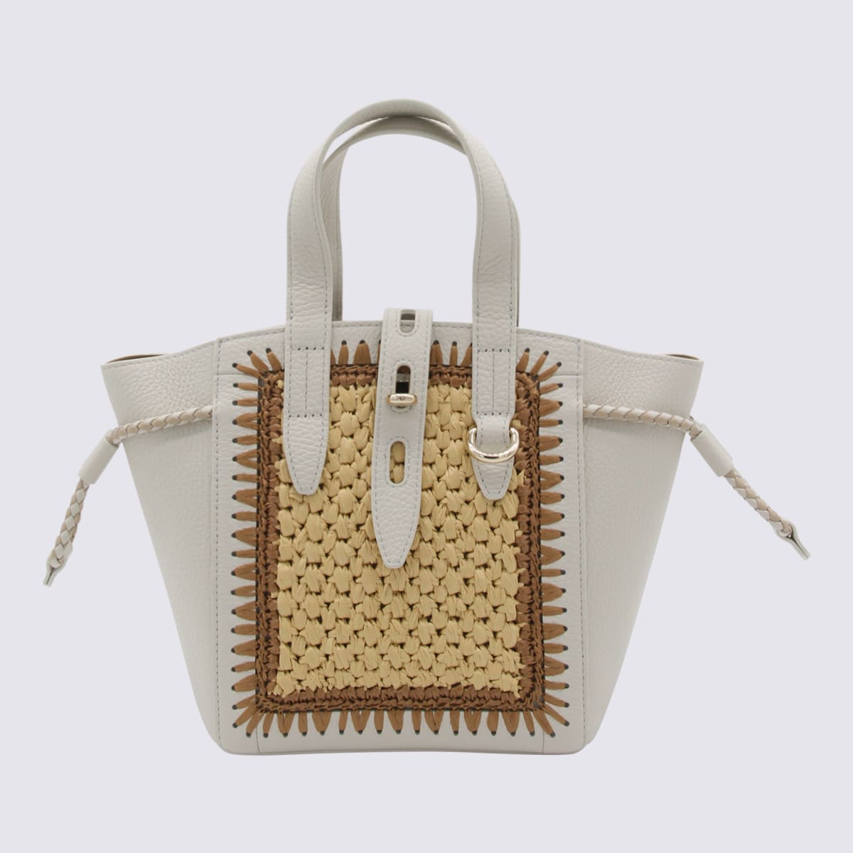 Shop Furla White And Raffia Leather Bag In Marshmallow