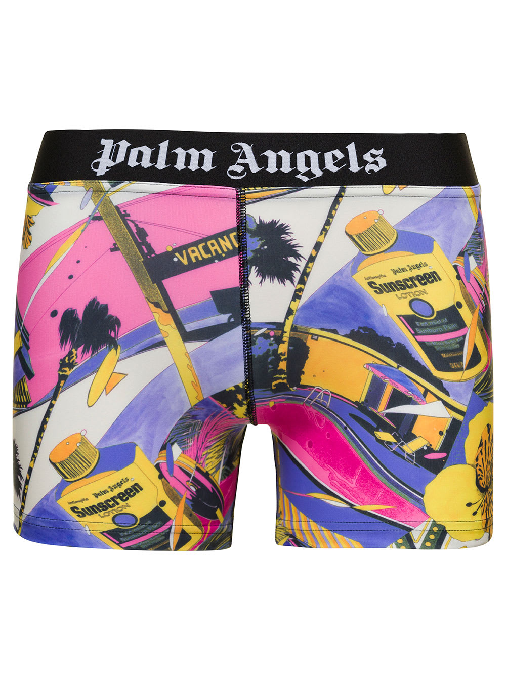 PALM ANGELS MIAMI MULTICOLOR BIKER SHORTS WITH ALL-OVER GRAPHIC PRINT IN STRETCH FABRIC WOMAN