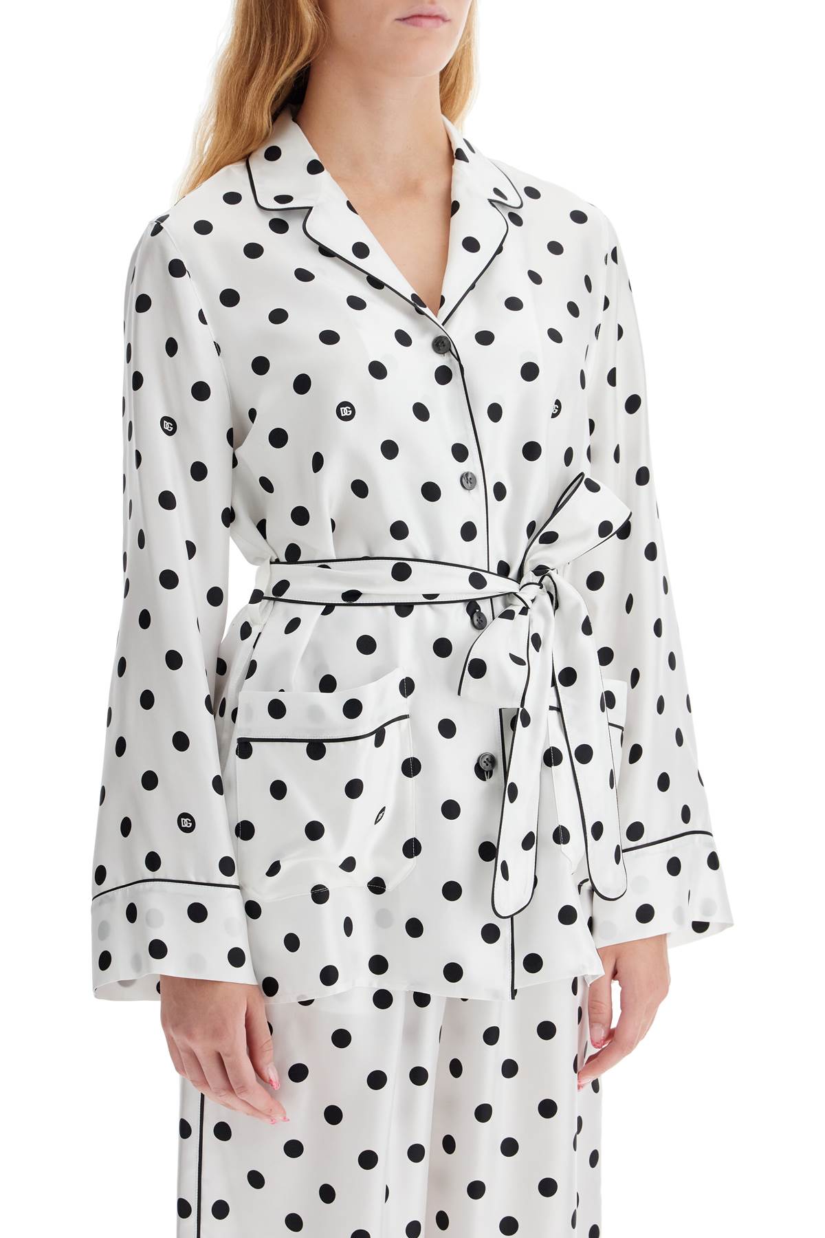 Dolce & Gabbana Polka-dot Long-sleeved Pajama Shirt In Pois Med 1.5 F.bianc (white)