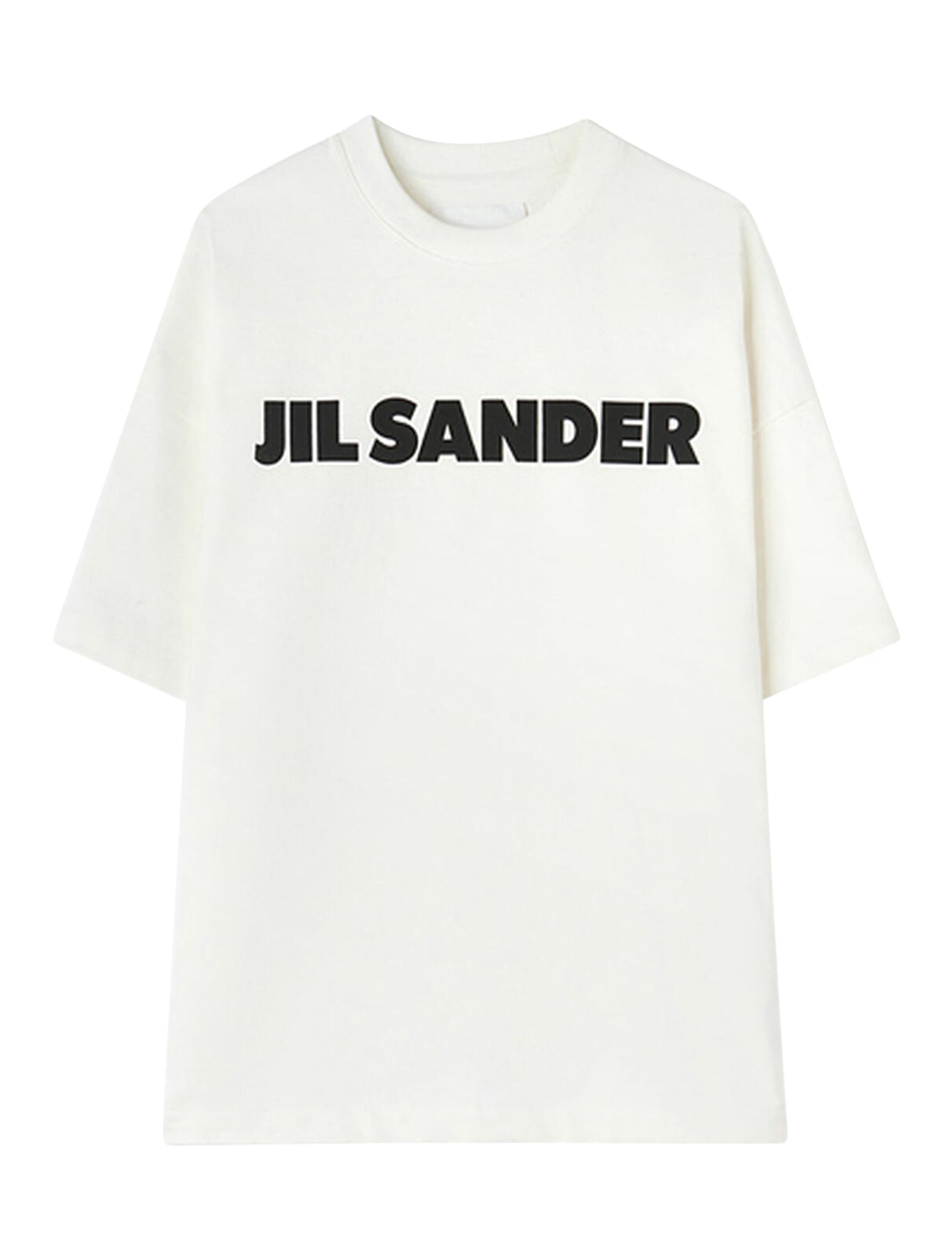 Shop Jil Sander Crew Neck Short Sleeve Boxy T-shirt With Printed Logo In Porcelain
