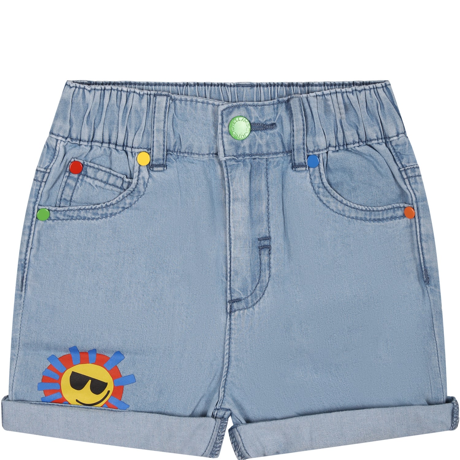 Shop Stella Mccartney Denim Shorts For Baby Boy With Multicolor Sun