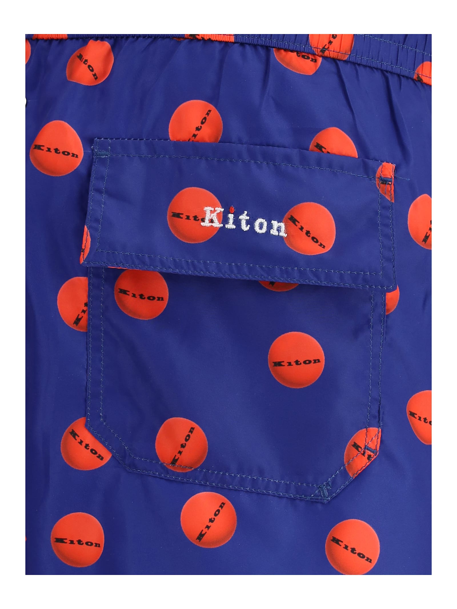 Kiton Nylon Swim Trunk With All-over Print In Mare