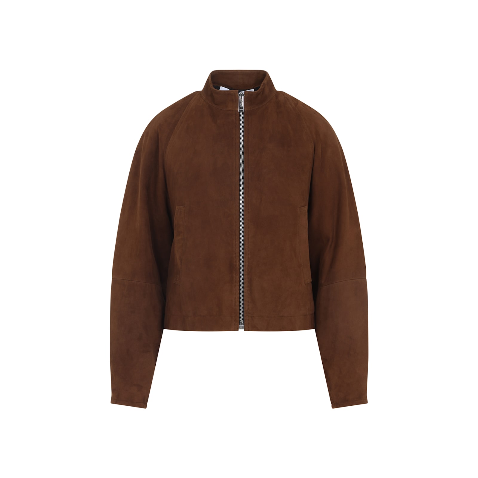 Alaïa High-collar Brown Suede Finish Jacket In Brown