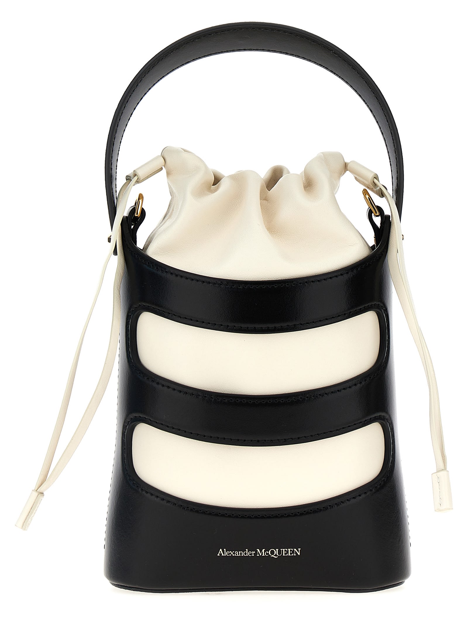 Shop Alexander Mcqueen The Rise Mini Bucket Bag In White/black