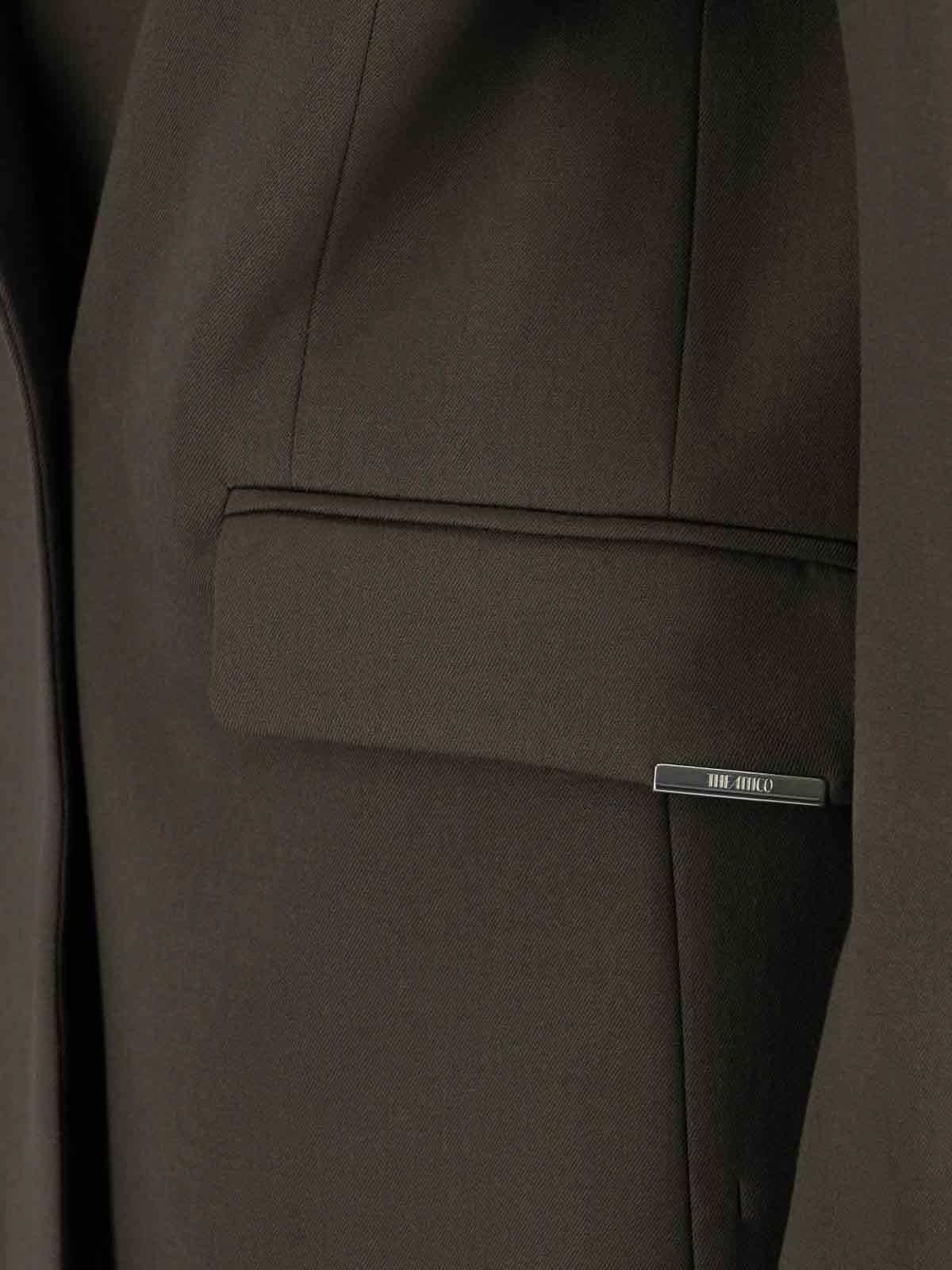 Attico Single-breasted Virgin Wool Blazer In Brown
