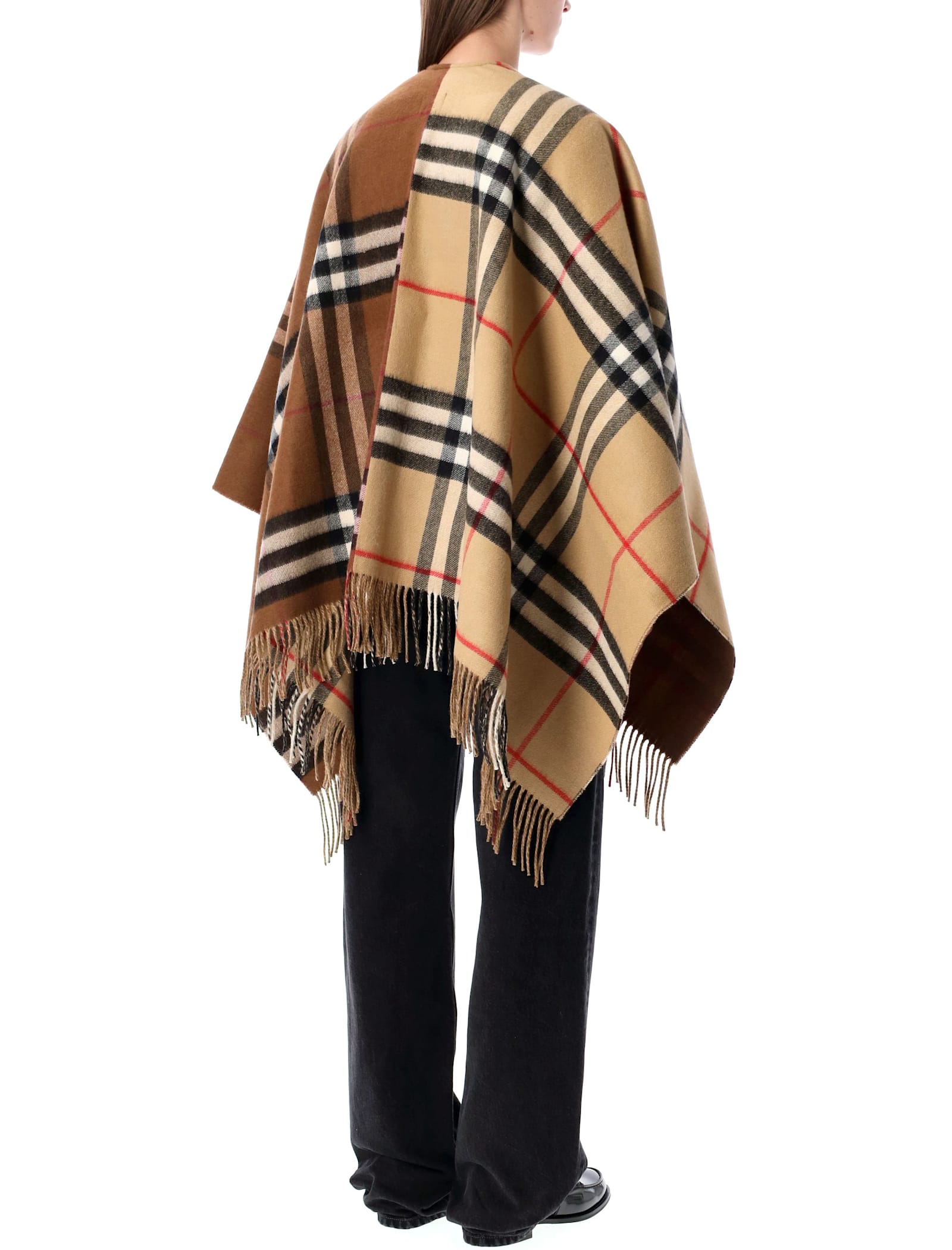 Burberry Wool Cashmere Cape With Contrast  Check In Multi