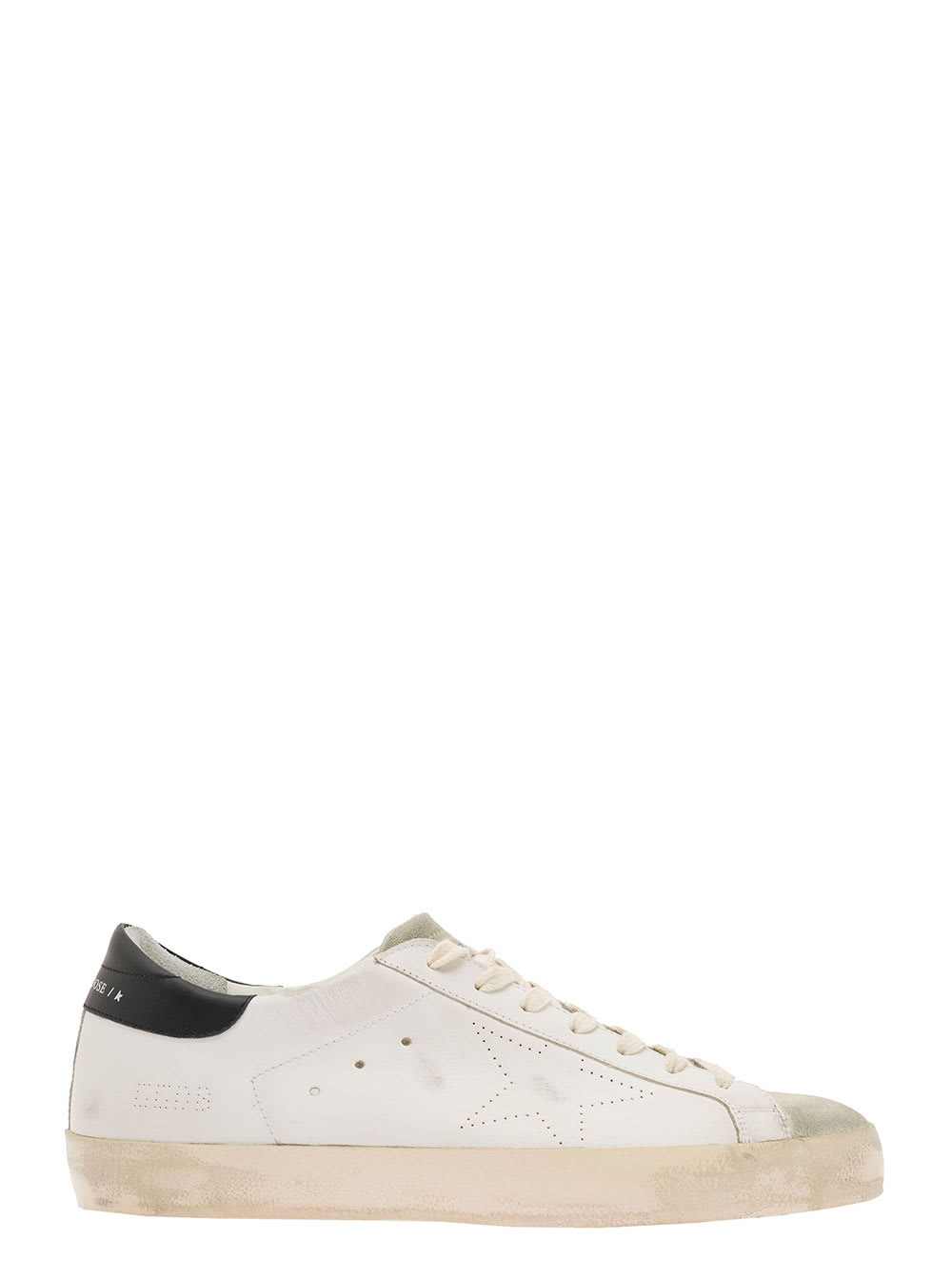 GOLDEN GOOSE SUPER-STAR WHITE LOW-TOP SNEAKERS WITH SUEDE INSERTS AND USED EFFECT IN LEATHER MAN