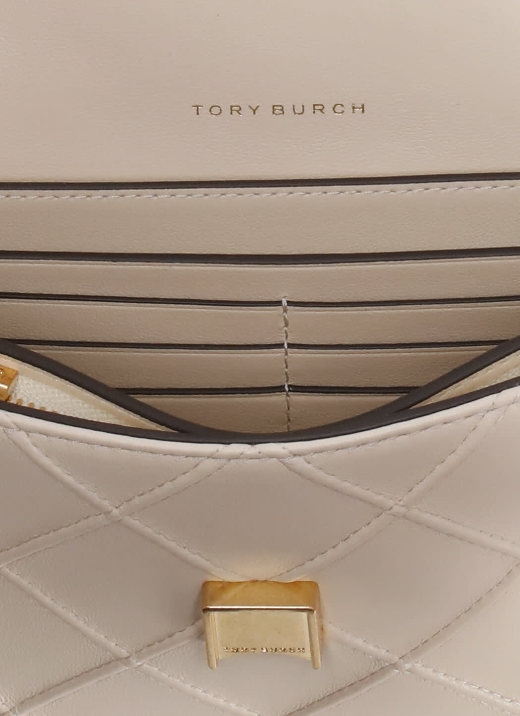 Tory Burch Ivory Leather Fleming Clutch In Panna