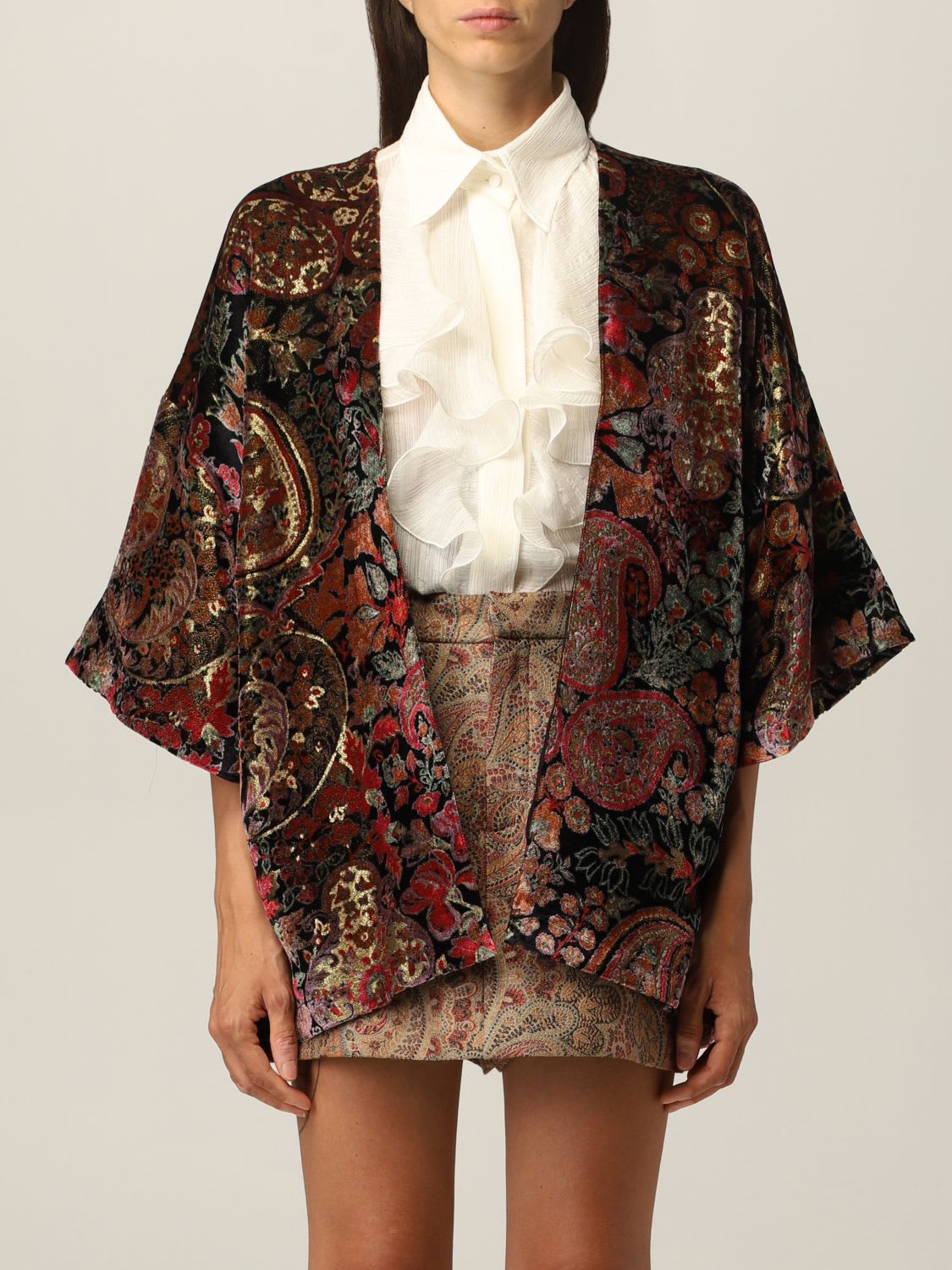 Etro Jacket Etro Velvet Kimono With Paisley Pattern