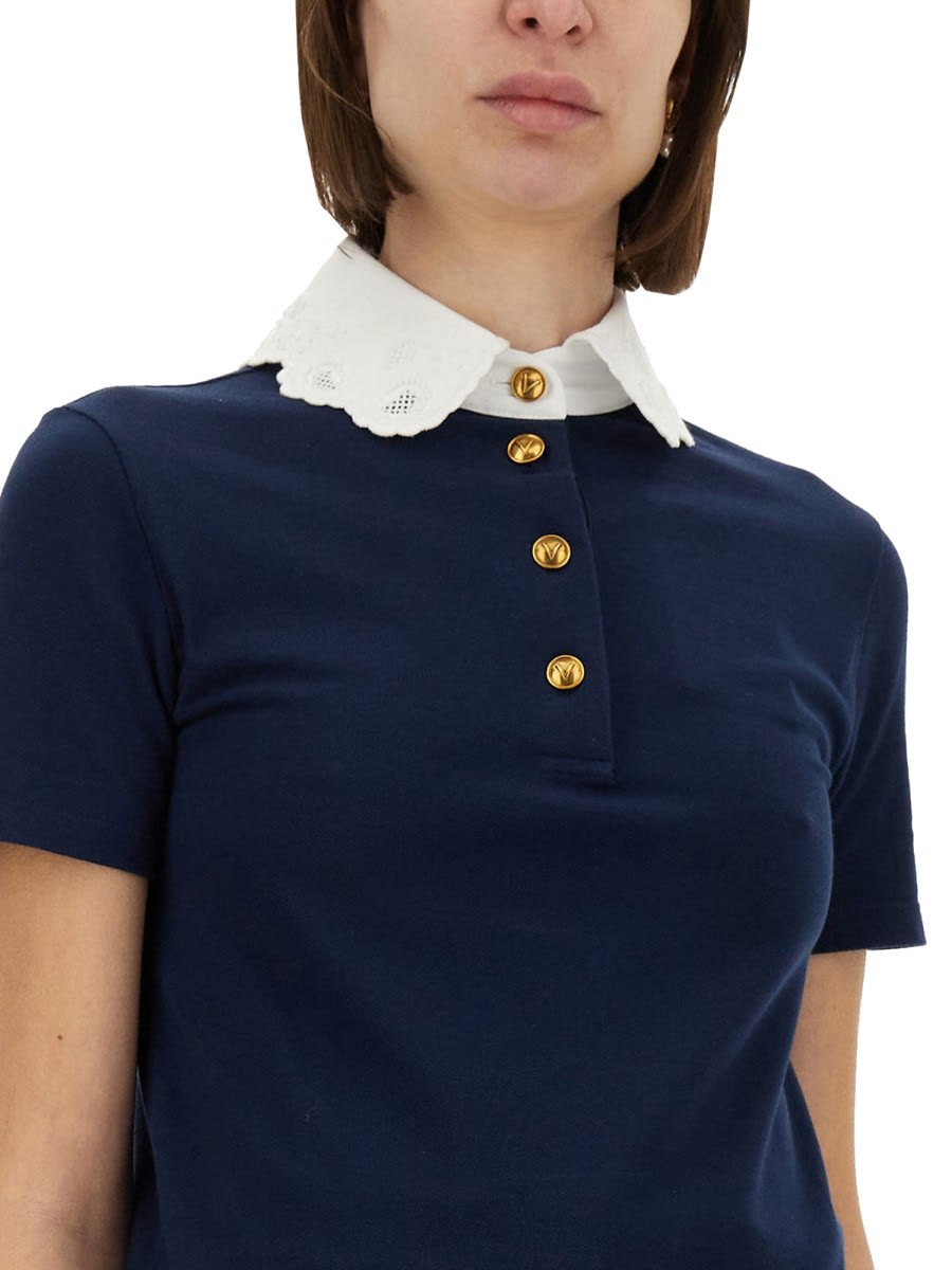 Valentino Garavani Embroidered Cotton Sweatshirt Polo Shirt In Blue