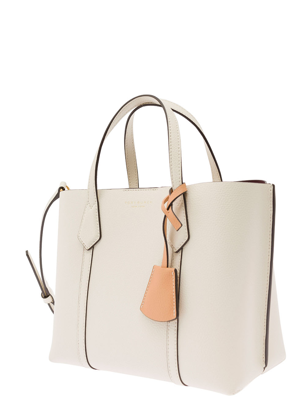 Shop Tory Burch Perry Small White Tote Bag With Removable Shoulder Strap In Grainy Leather Woman
