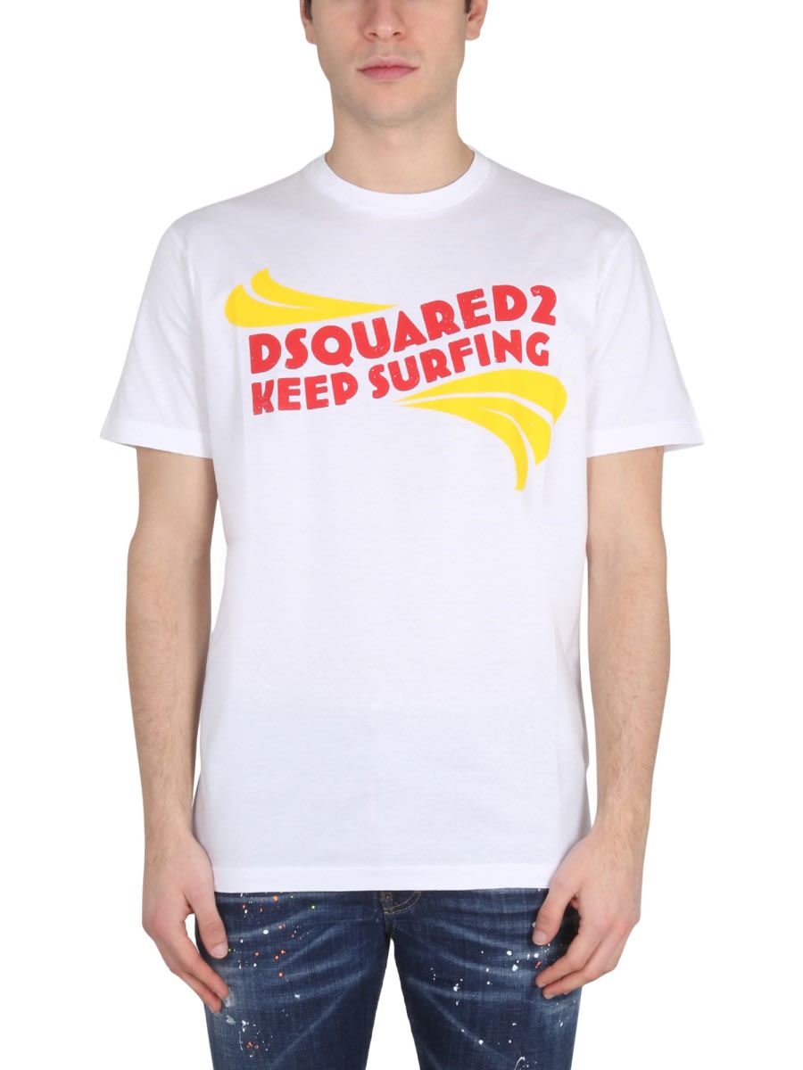 Dsquared2 Keep Surfing Cotton T-shirt In White