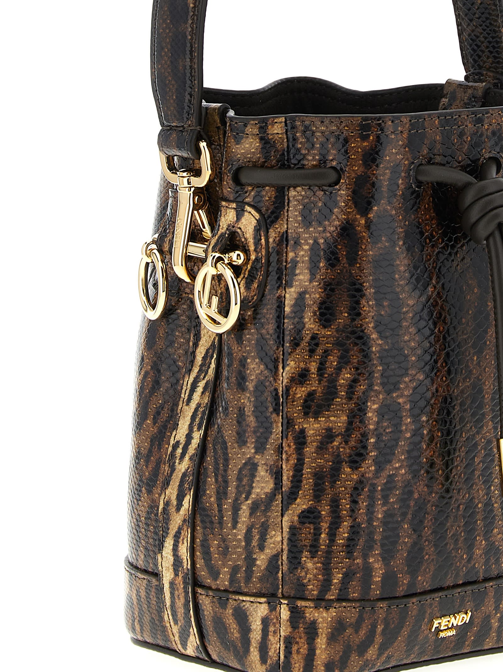 Fendi Mini Bucket Bag Animal Print In Brown
