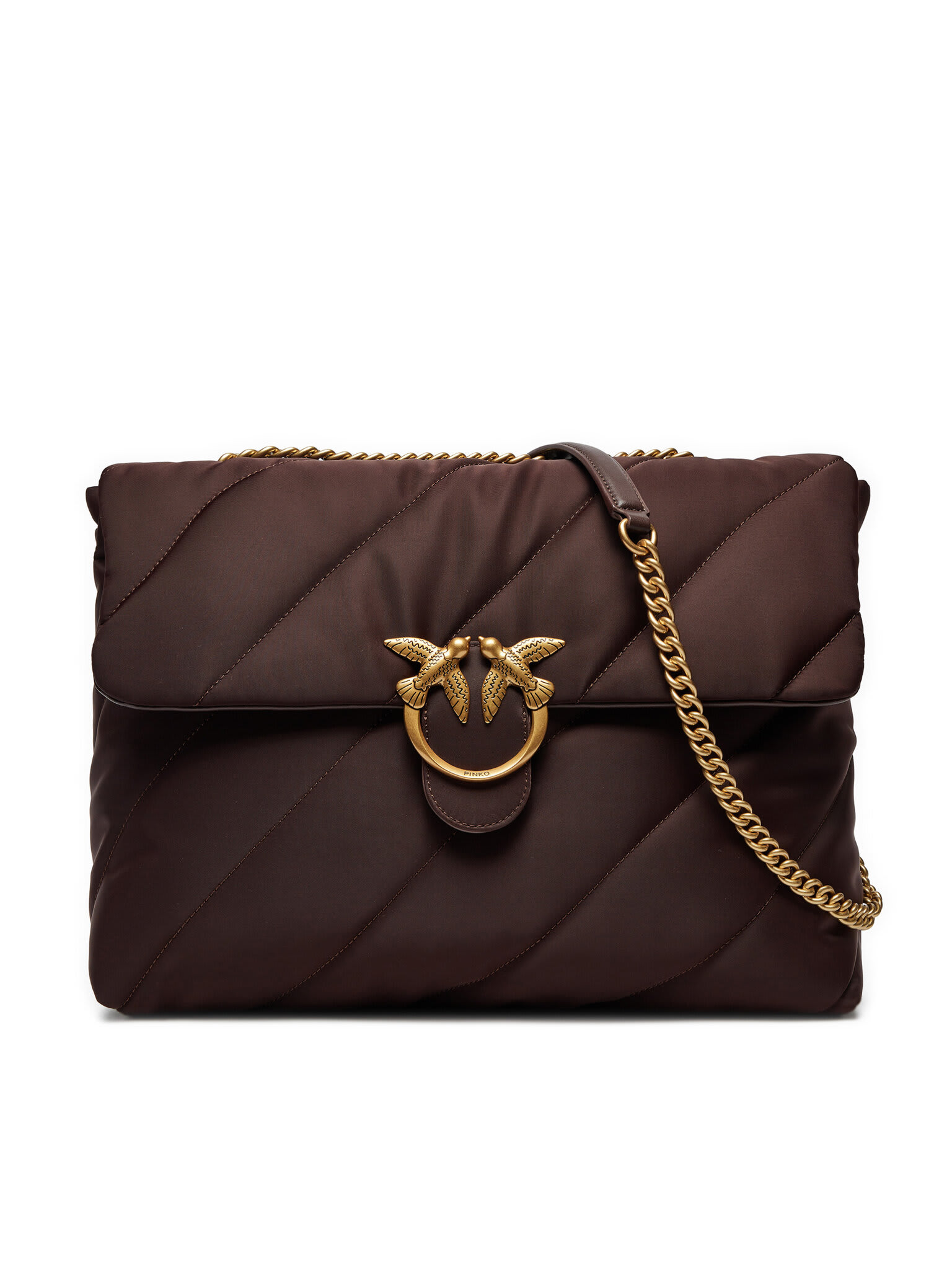 Shop Pinko Large Extra Love Bag Teflon Puff Bag In Cioccolato