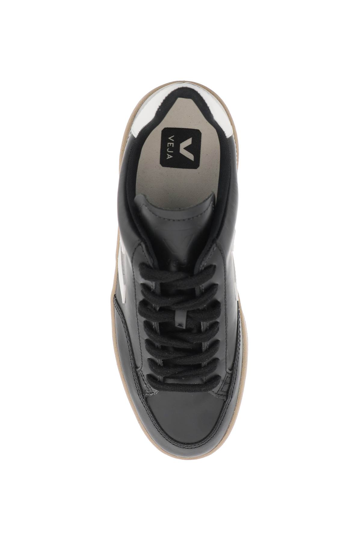 Shop Veja Leather V-12 Sneakers In Black White Dune (black)
