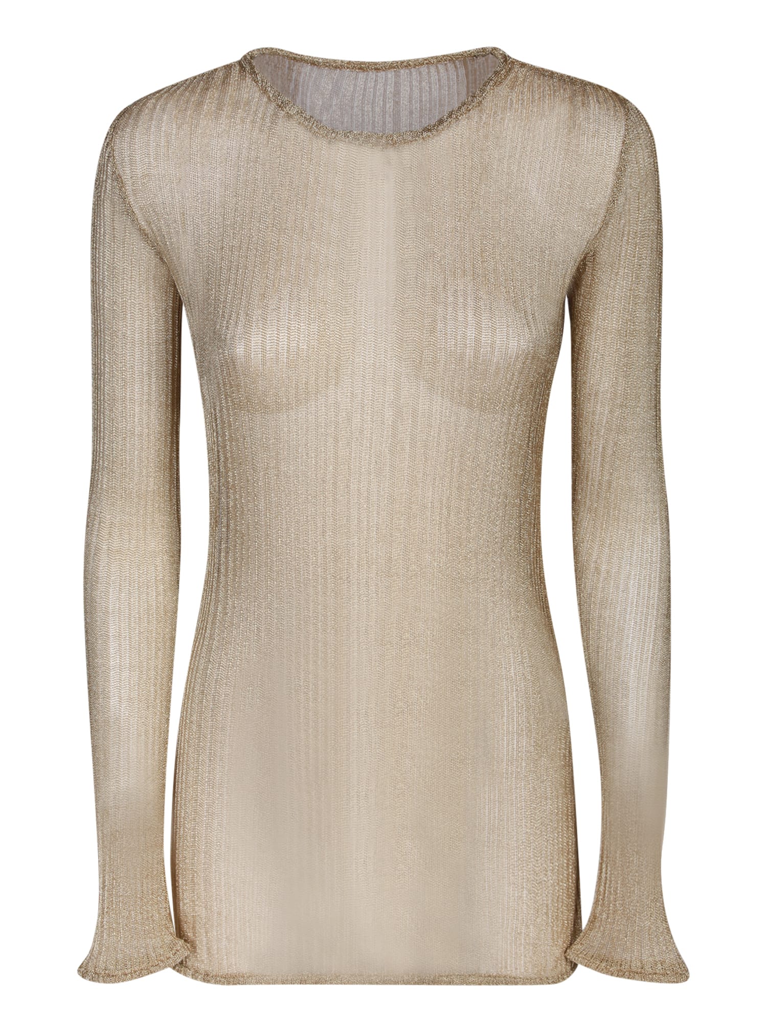 Shop Sapio Ribbed Jersey Gold Crewneck Top In Metallic