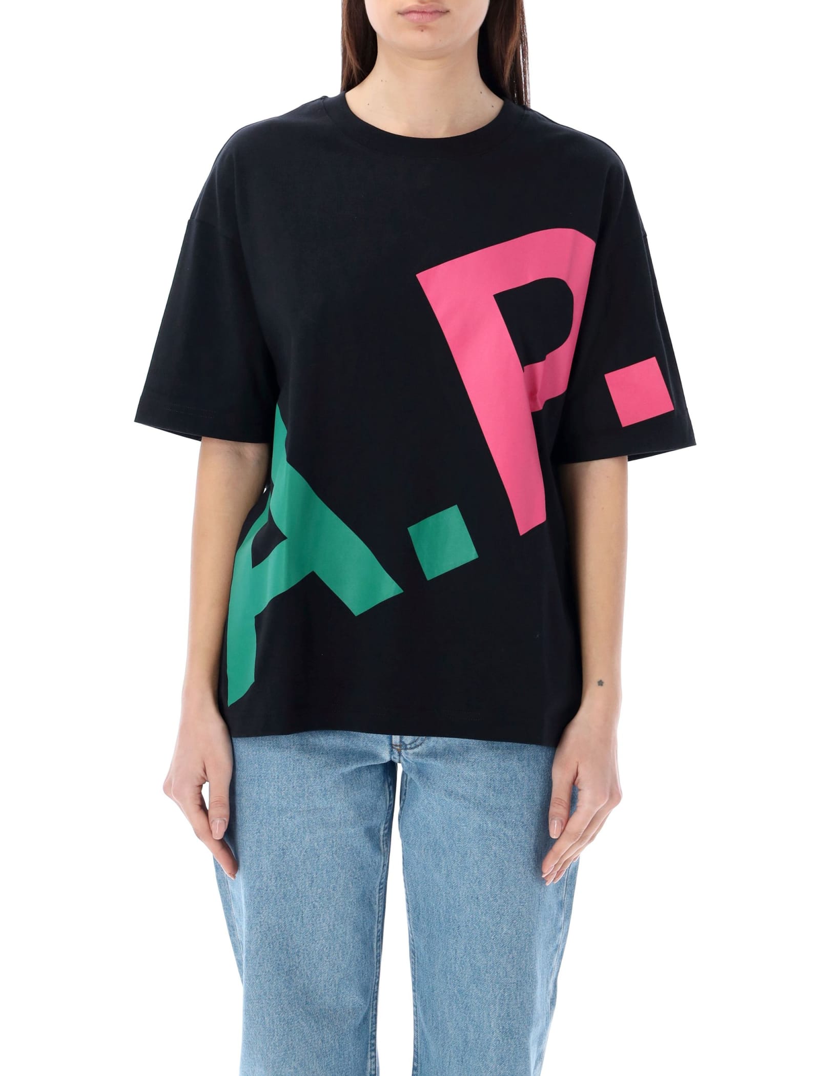 Apc Logo-print Cotton T-shirt In Black Multicolor