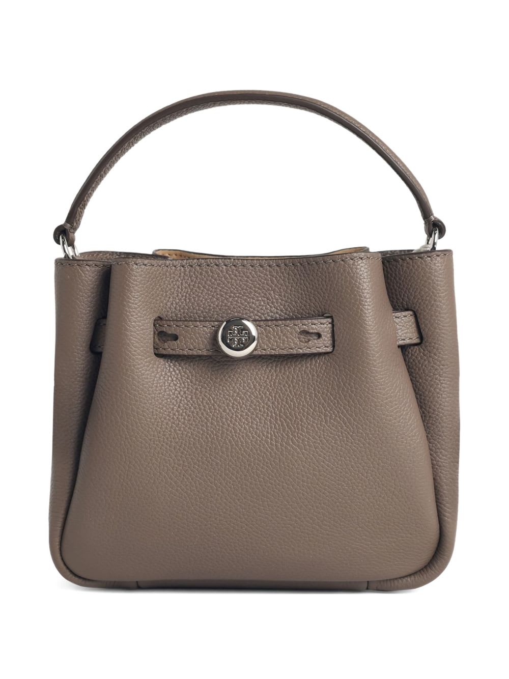 Tory Burch Romy Mini Leather Bucket Bag In Gray