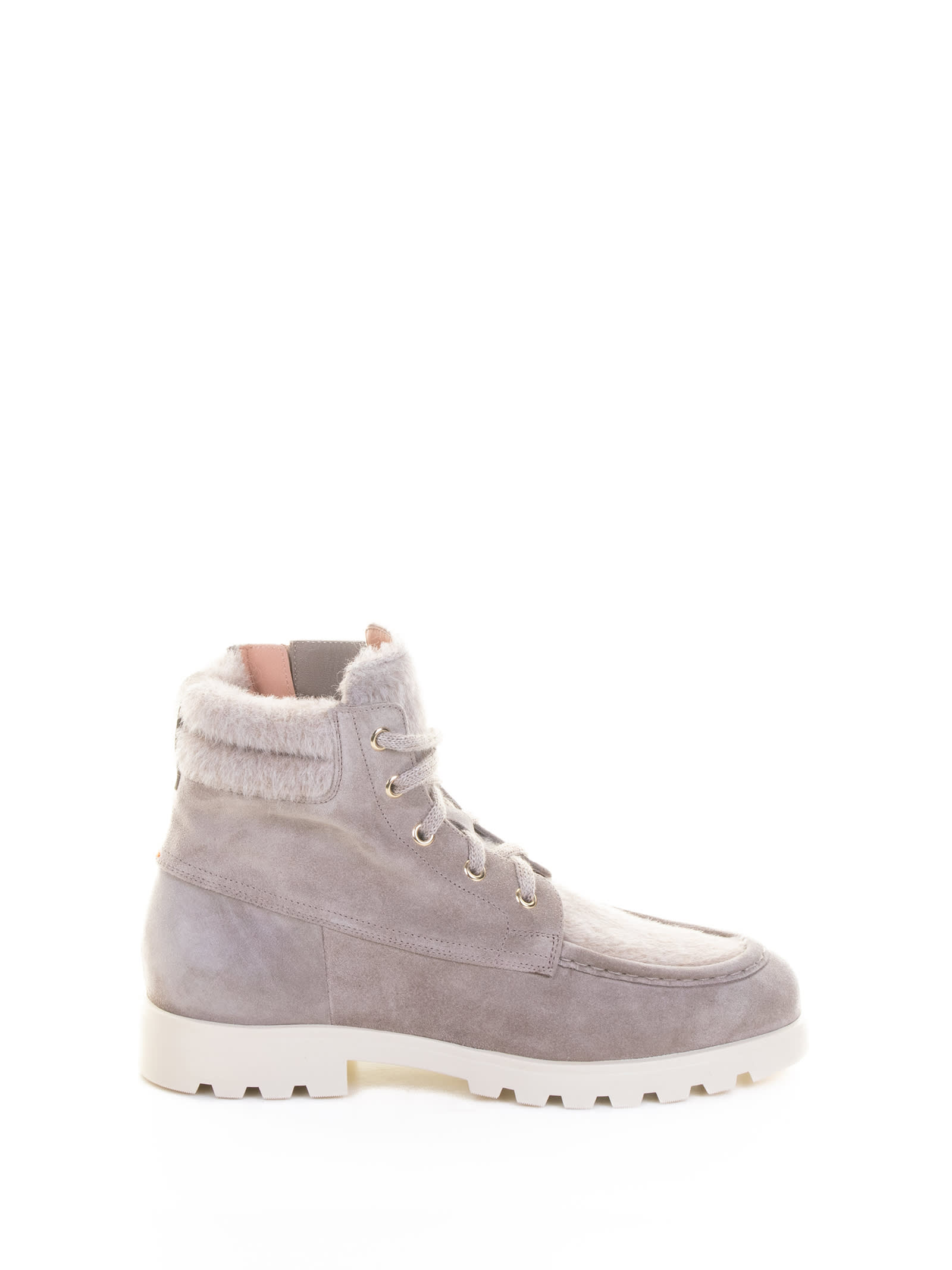 Santoni Beige Ankle Boot In Suede In Gray