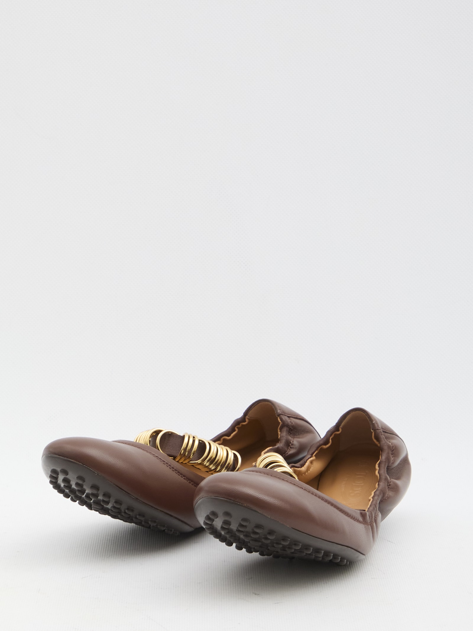 Shop Tod's Ballet Flats With Decorative Rings On The Front In Leather In Brown