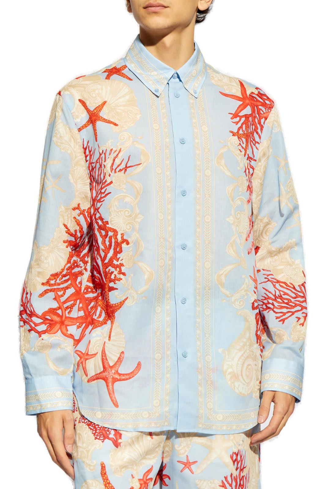 Shop Versace Barocco Sea Pattern-printed Long-sleeved Shirt In Azzurro