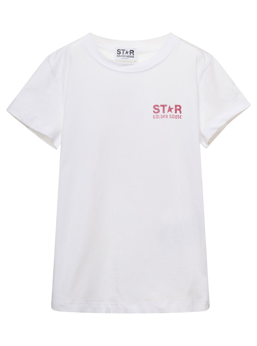 Shop Golden Goose White Crewneck T-shirt With Contrasting Logo Lettering Print In Cotton Boy