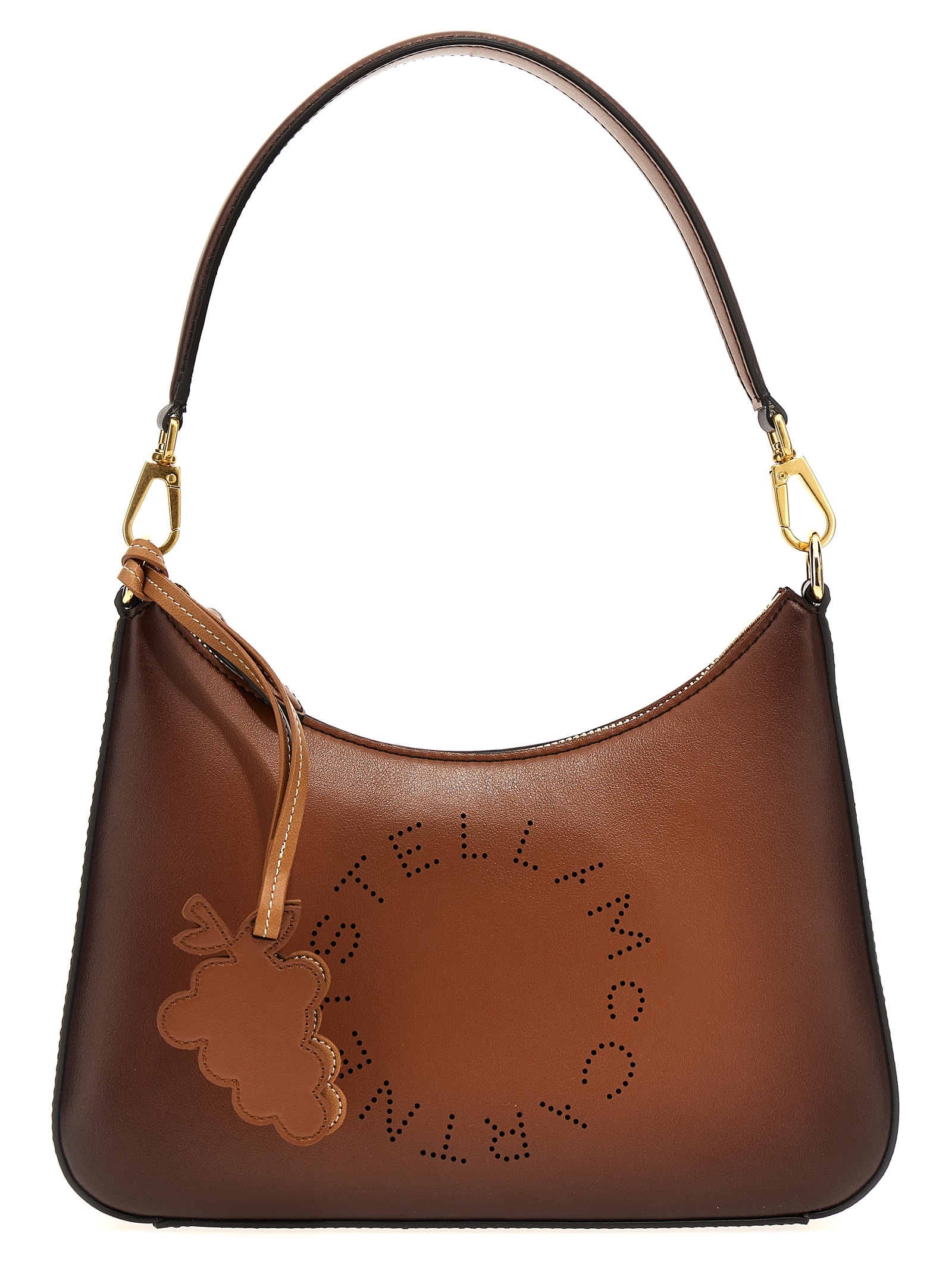 Shop Stella Mccartney Openwork Logo Shoulder Bag In Brown