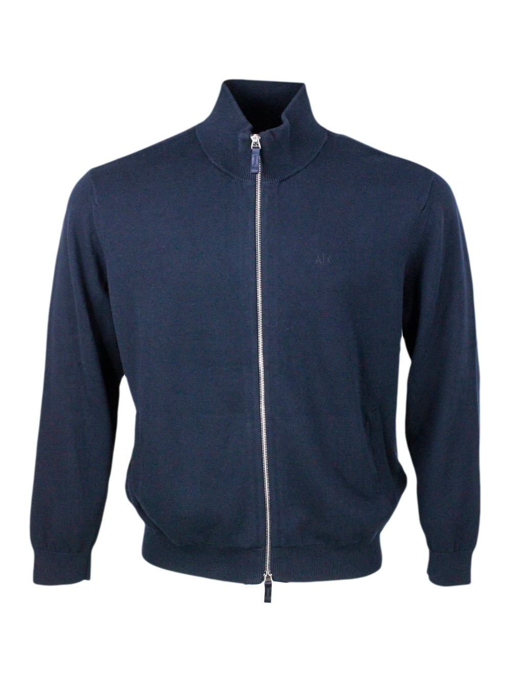 Shop Armani Collezioni Lightweight Full Zip Long-sleeved Shirt Made Of 100% Cotton With Side Pockets In Blu