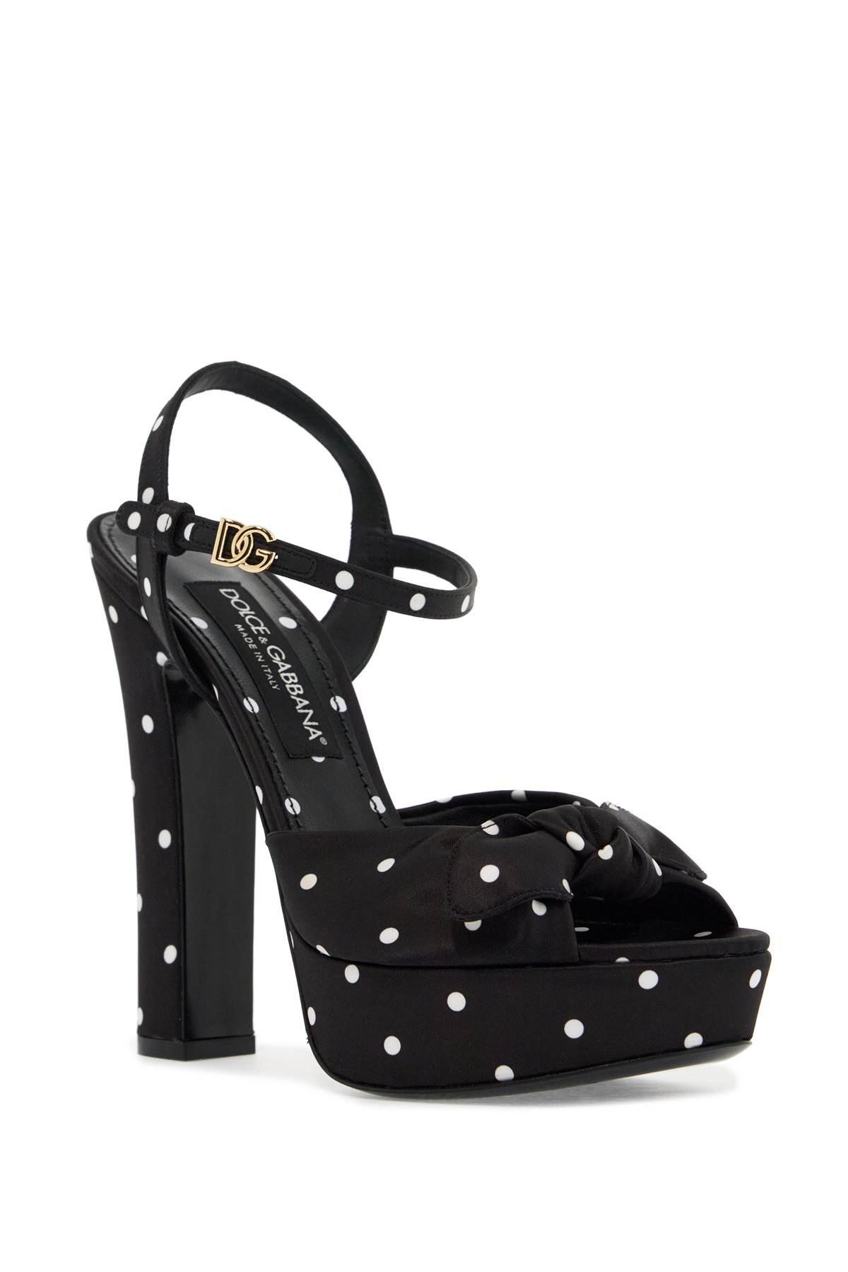 Shop Dolce & Gabbana Keira Polka Dot Satin Platform Sandals In Pois Picc Bco F.nero (metallic)