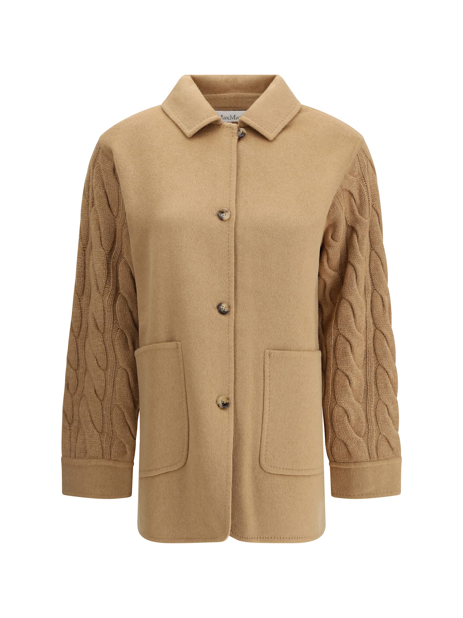 Max Mara Double-breasted Jacket With Contrasted Sleeves In Brown