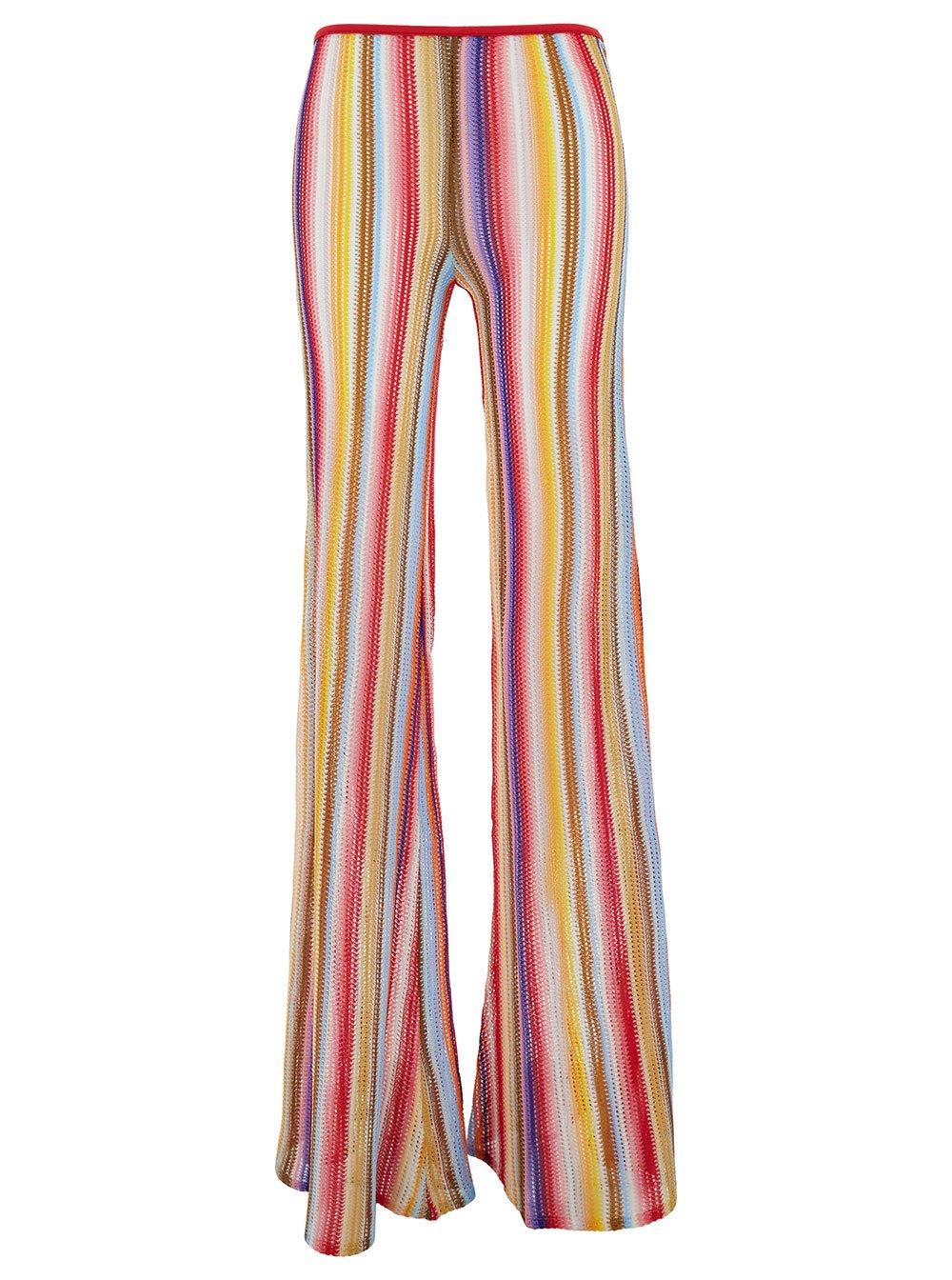 Shop Missoni Striped Crochet Flared Trousers In Red