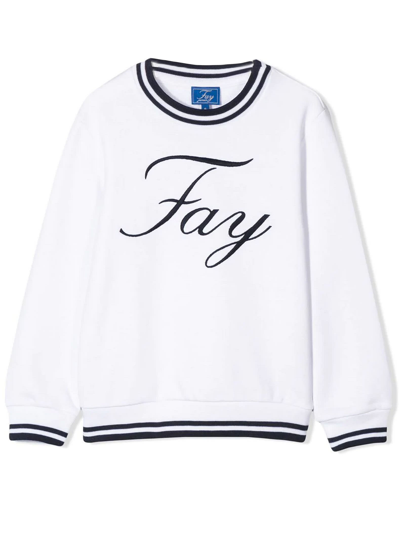 Fay White And Navy Blue Cotton Sweatshirt