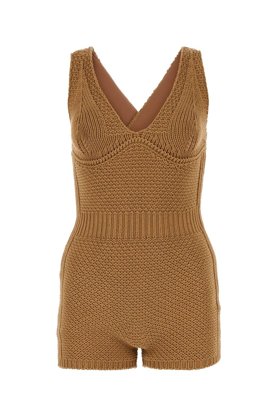 Shop Max Mara Sleeveless Knitted Jumpsuit In Brown