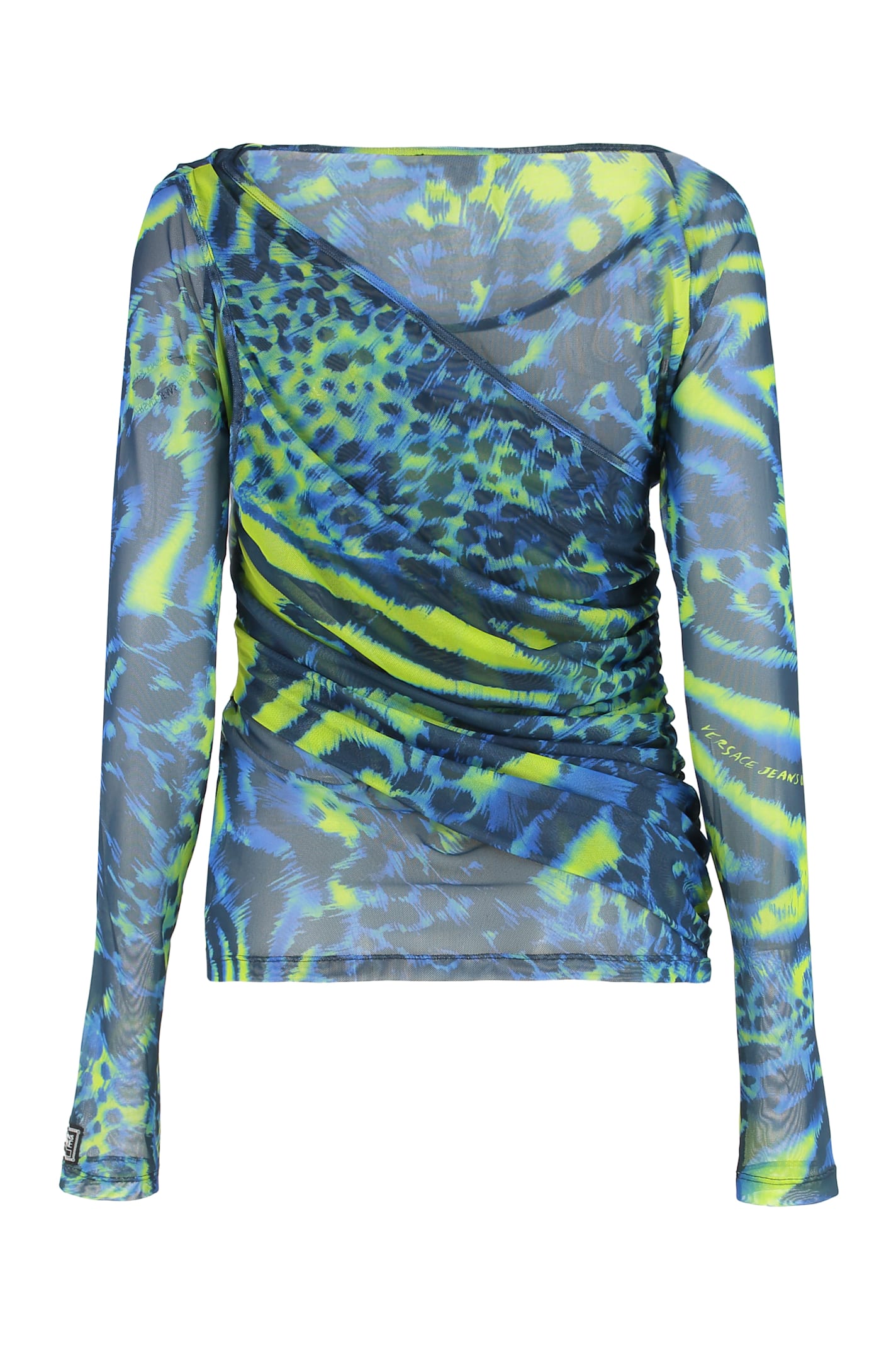 Versace Jeans Couture Draped Sheer Tulle Top In Blue