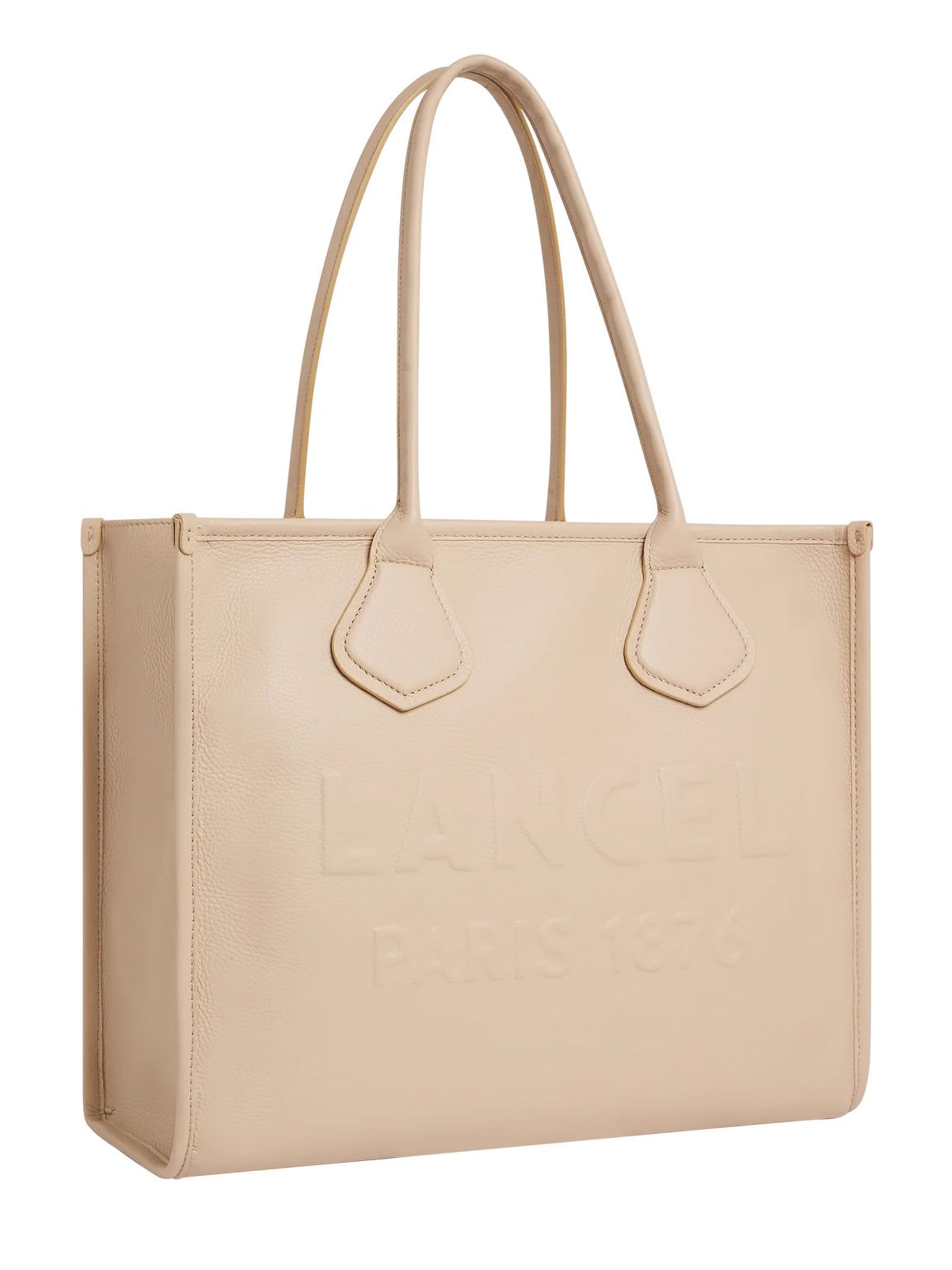 Shop Lancel Beige Grained Cowhide Leather Tote Bag