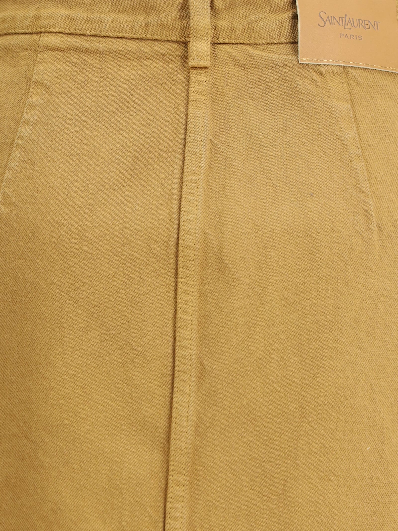 Saint Laurent Rear-slit Cotton Midi Skirt In Brown