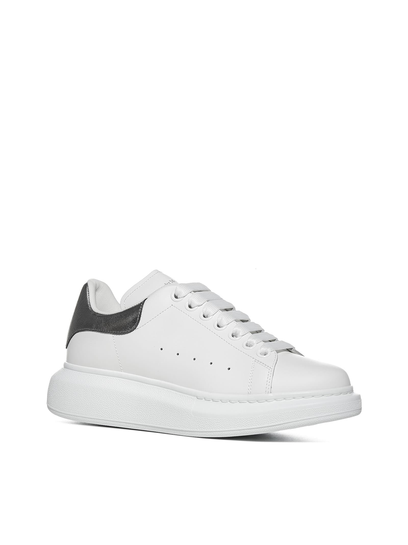 Shop Alexander Mcqueen Oversized Sneakers In Leather With Contrasting Heel Tab In White/blk Pearl