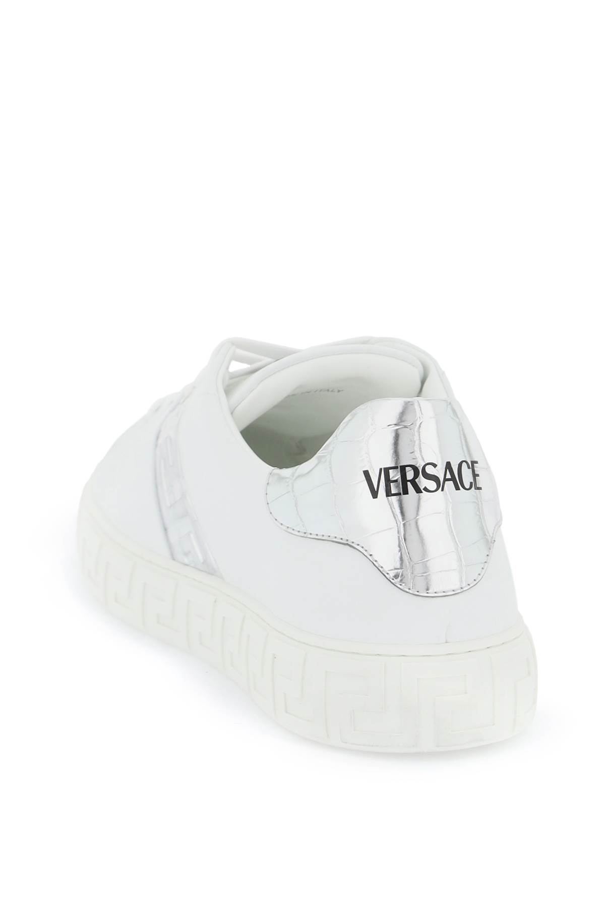 Shop Versace Greek Pattern Sneakers In White Silver Palladium (silver)