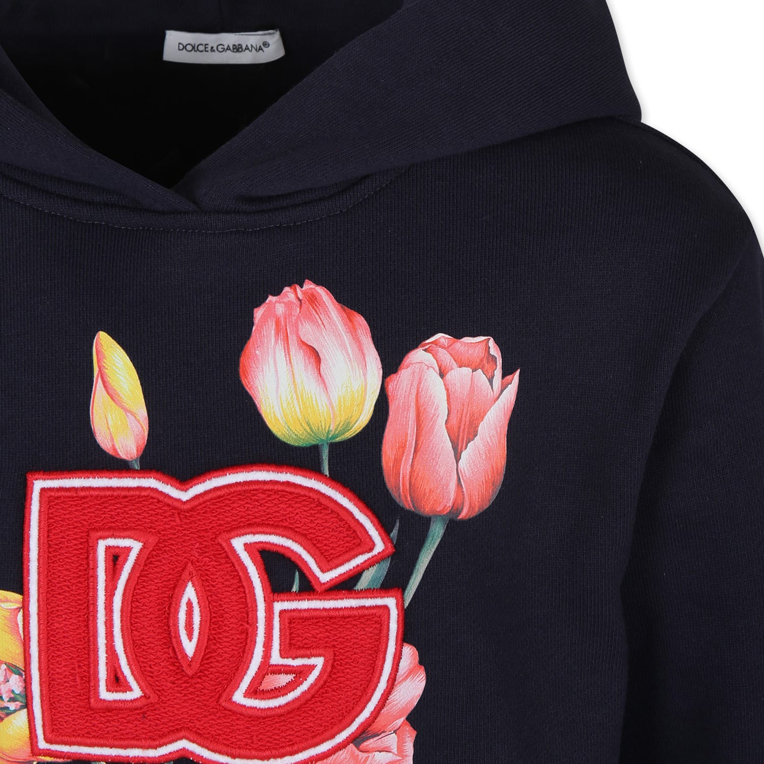 Shop Dolce & Gabbana Blue Dress For Girl With Tulip And Logo