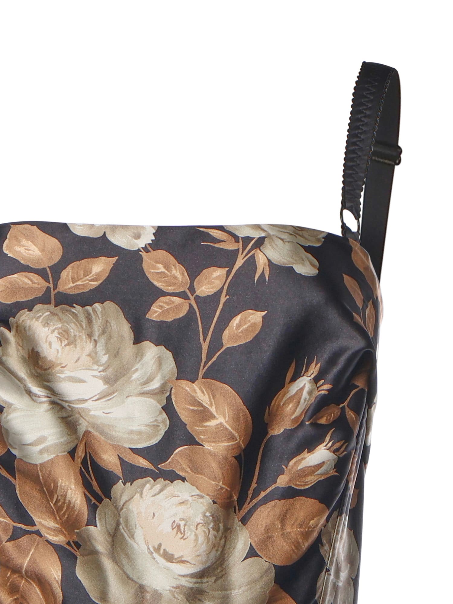 Dolce & Gabbana Vintage Rose Print Satin Dress In Multi