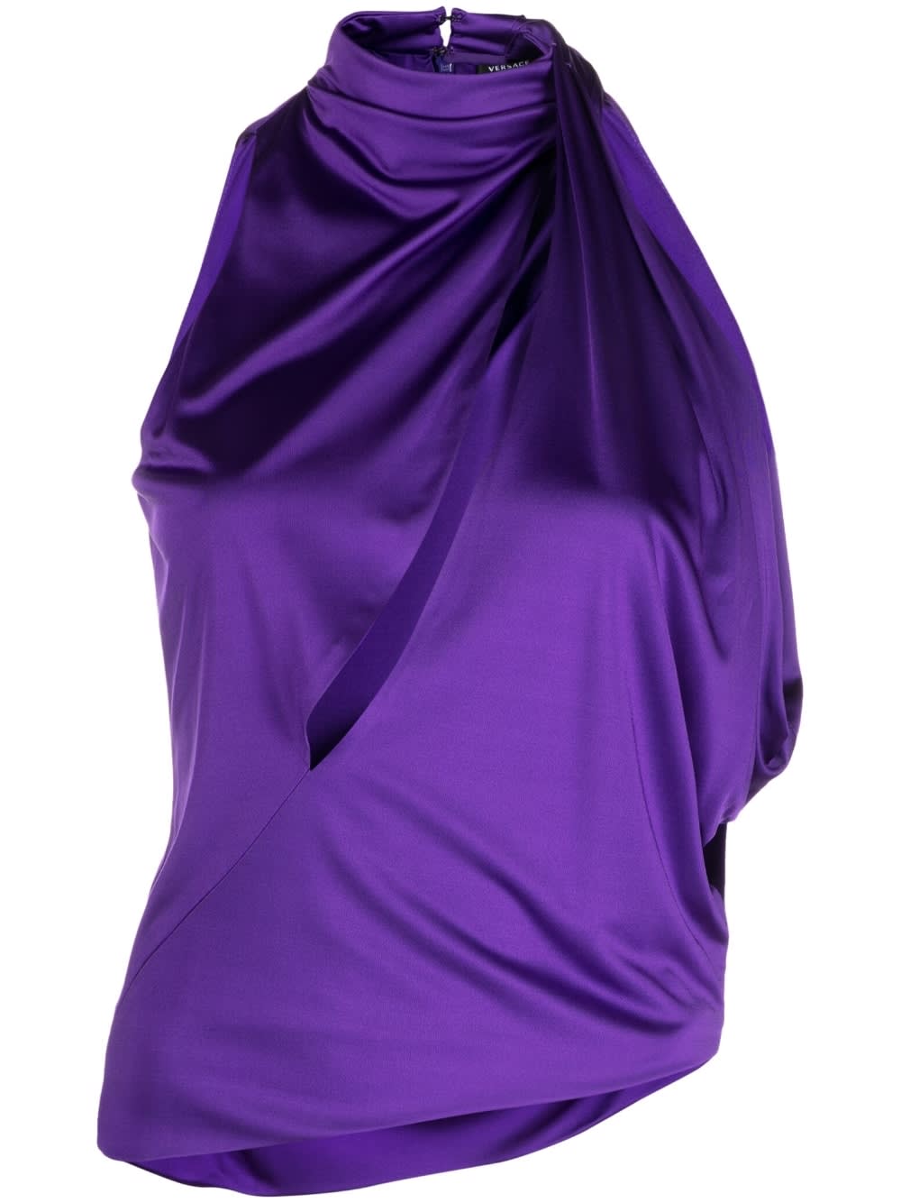 Shop Versace Purple Halterneck Top With Diagonal Cut-out In Viscose Woman In Violet
