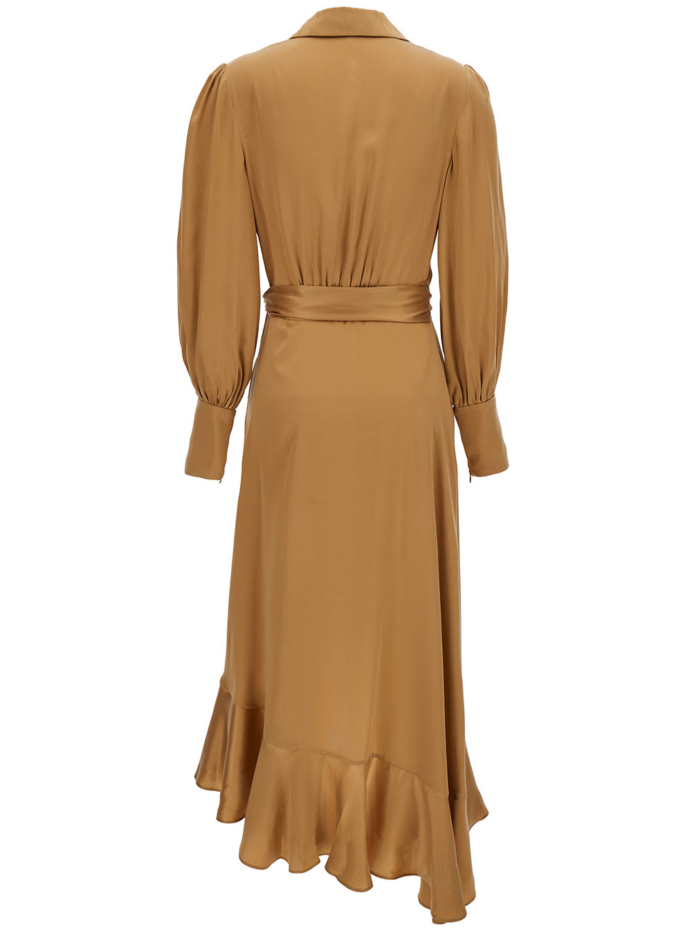 Shop Zimmermann Midi Asymmetric Beige Dress With Belt In Silk Woman In Neutrals