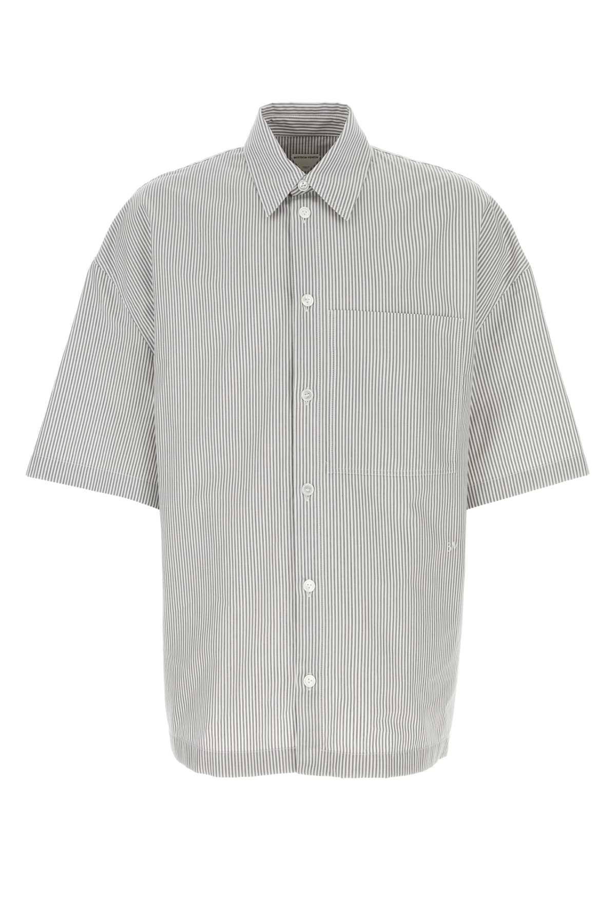 Shop Bottega Veneta Embroidered Poplin Shirt In Greywhite