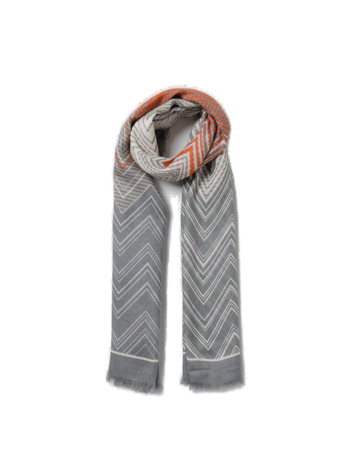 Shop Missoni Zig-zag Patterned Frayed Edge Scarf  In Multicolor